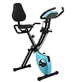 Profun Bicicleta Estática Plegable de Fitness con Respaldo Xbike con App Pantalla LCD 10-Niveles Ajustable para Ejercicio Entrenamiento en Casa (Negro+Respaldo)