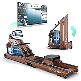 Bluefin Fitness Máquina de Remo Blade Aqua W-1, Madera y Agua / Fresno Americano / Equipo de Gimnasia en Casa Plegable / Consola LCD + Monitor de Ritmo Cardiaco / App Kinomap, negro/marrón